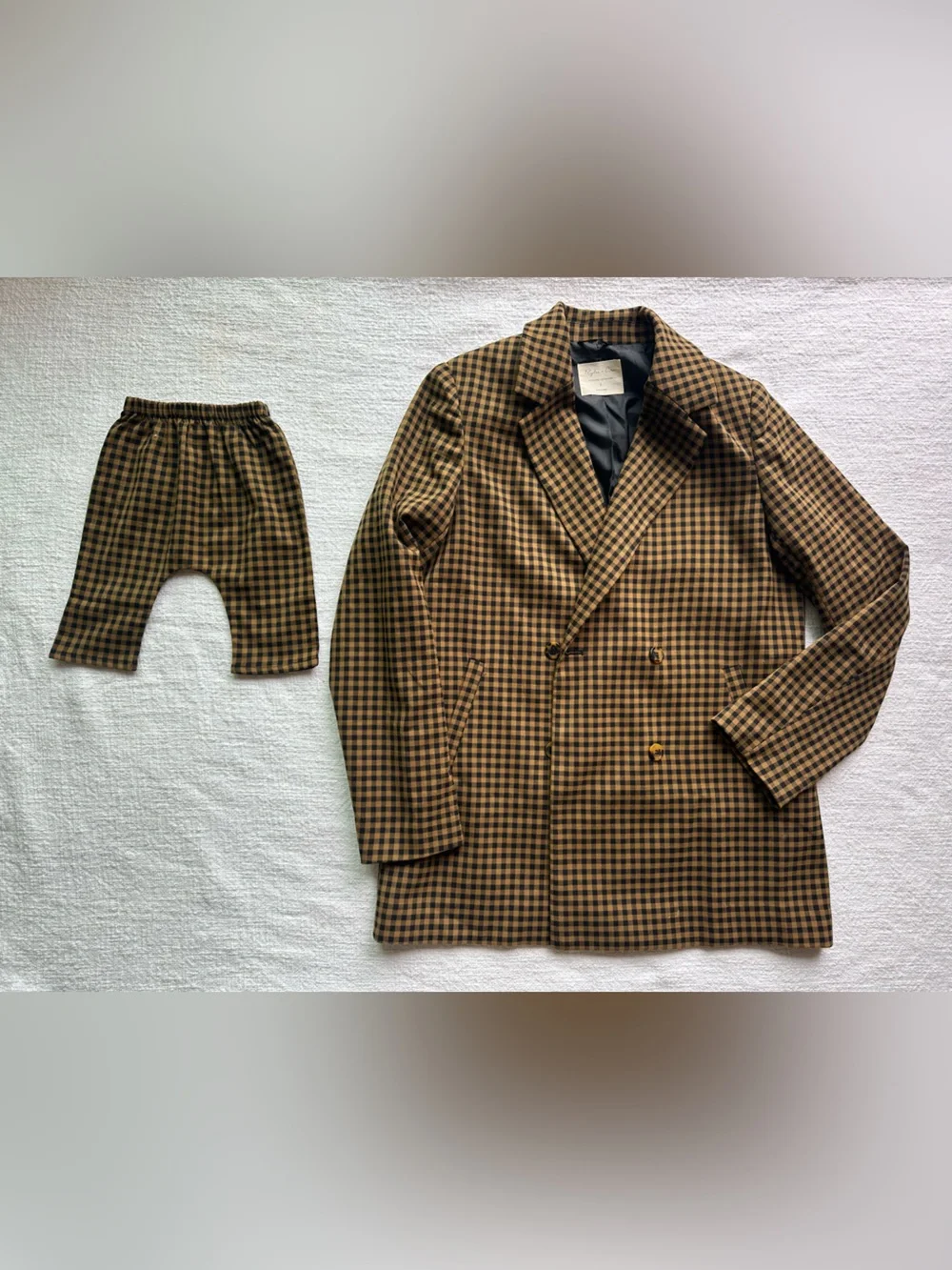 Rylee + Cru Women's Double Breasted Blazer - Chartreuse Plaid & baby pants match